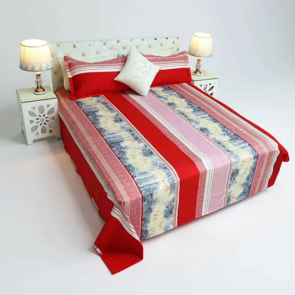 Product Type: Bed Sheet with Pillow Covers Color: Multicolor Main Material: Cotton Size: 7.5 X 8.5 Feet Double Size Bed Sheet Double Star Twill Bed Sheet 5139-15