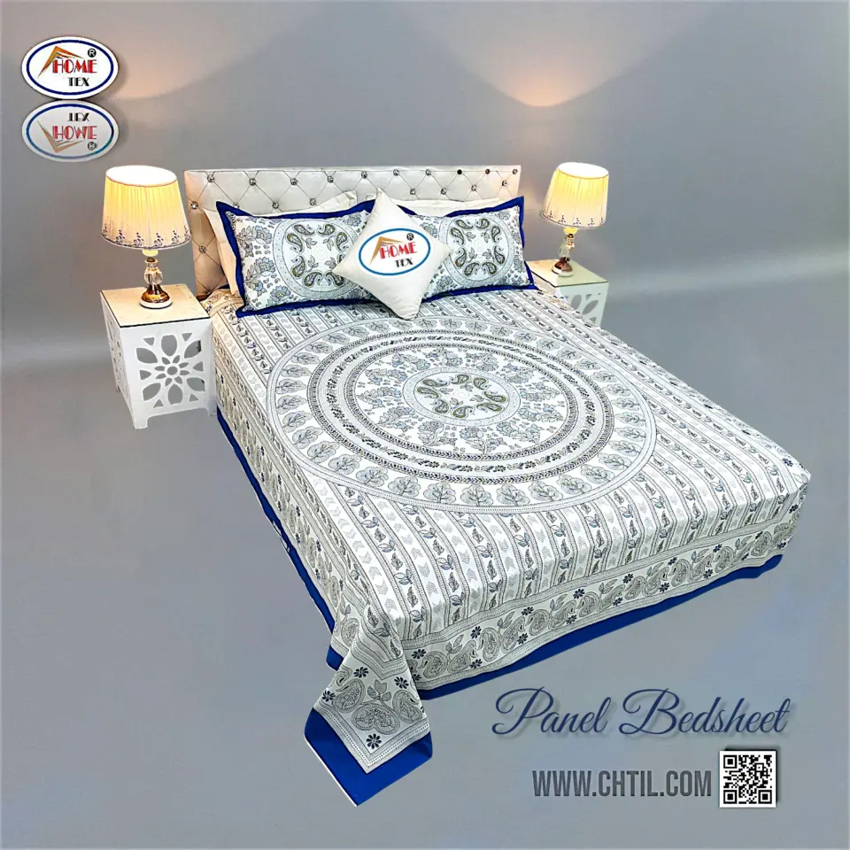 REACTIVE TWILL PANEL DOUBLE BED SHEET-1684-724
