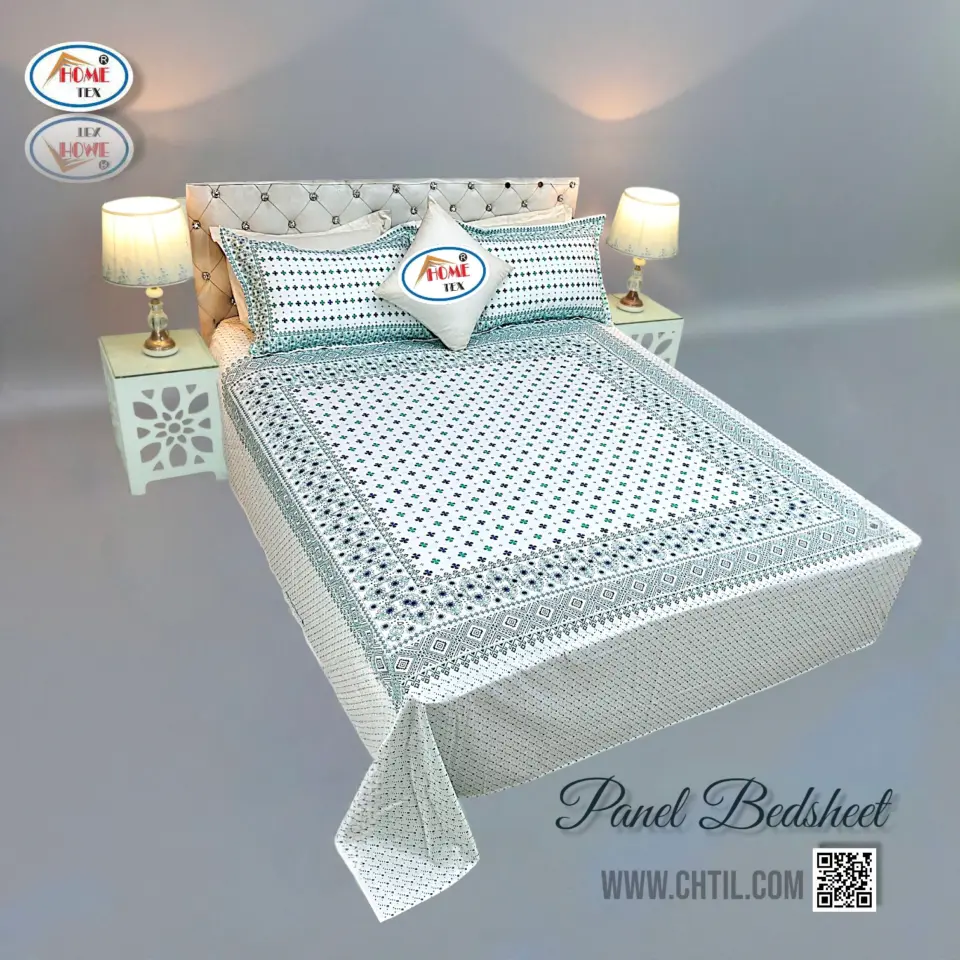 Reactive Twill Panel Double Bed Sheet-1684-750