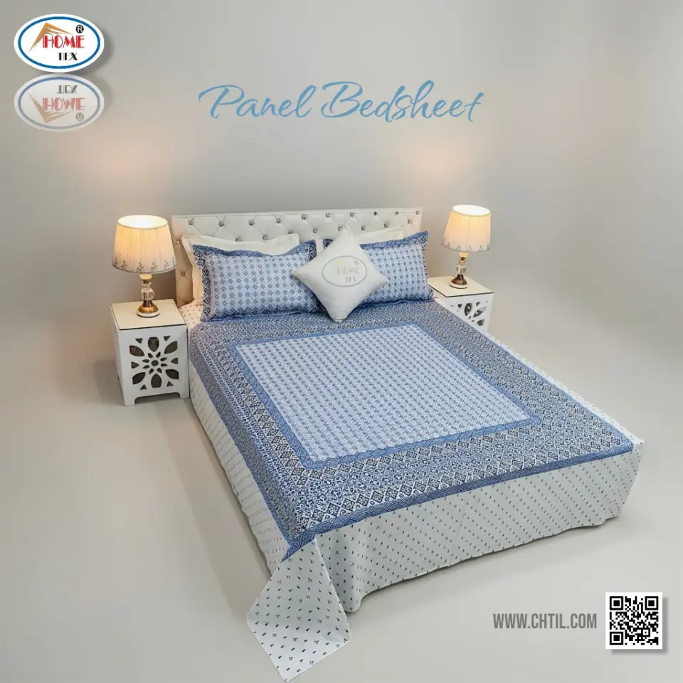 Reactive Twill Panel Double Bed Sheet-1684-766