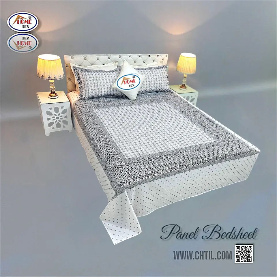 Reactive Twill Panel Double Bed Sheet-1684-767