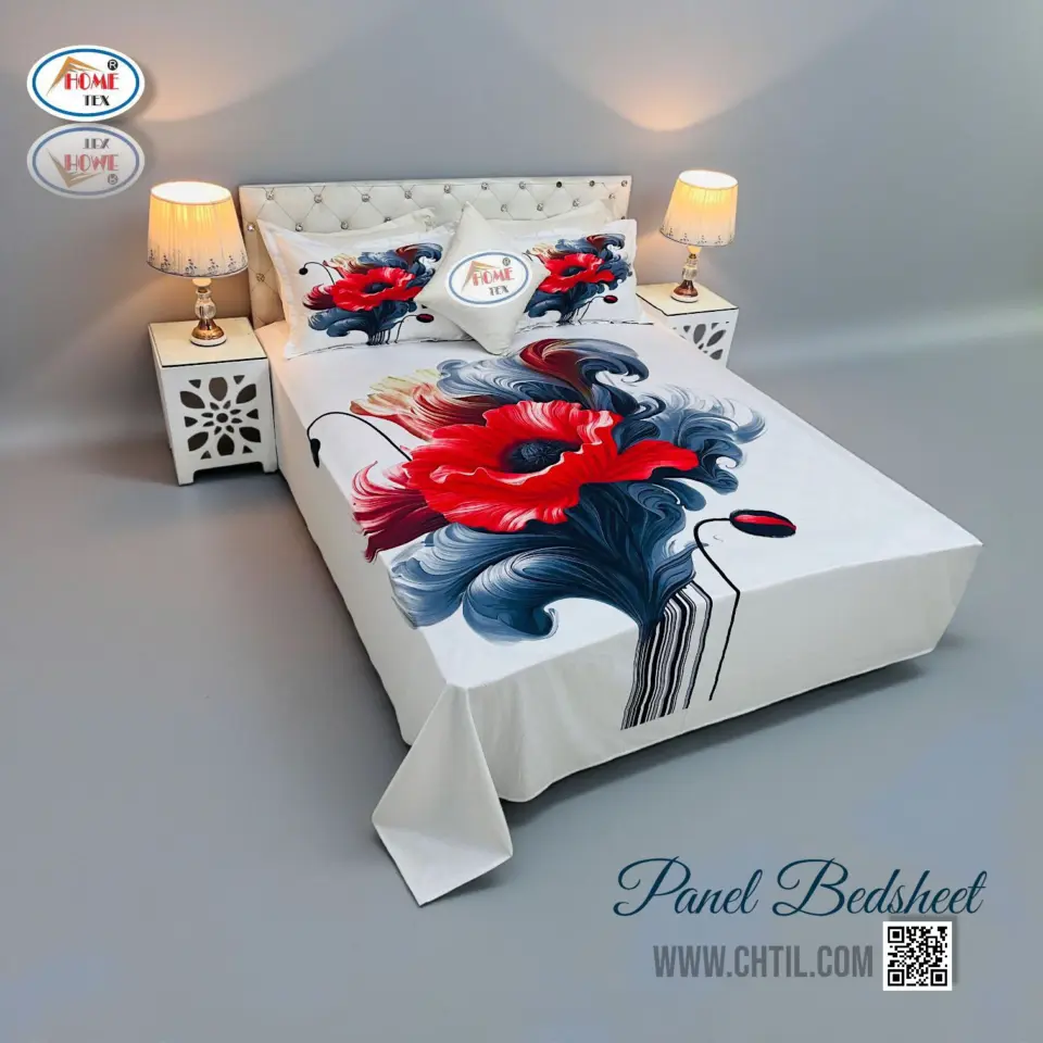 Reactive Twill Panel Double Bed Sheet-1684-784