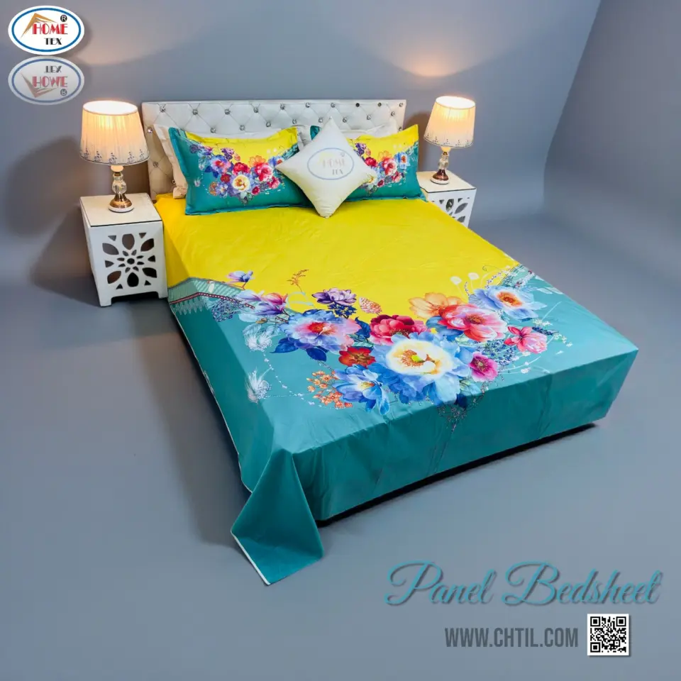 Reactive Twill Panel Double Bed Sheet-1684-789