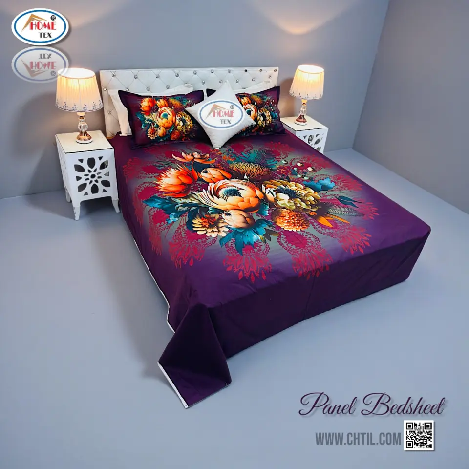 Reactive Twill Panel Double Bed Sheet-1684-754