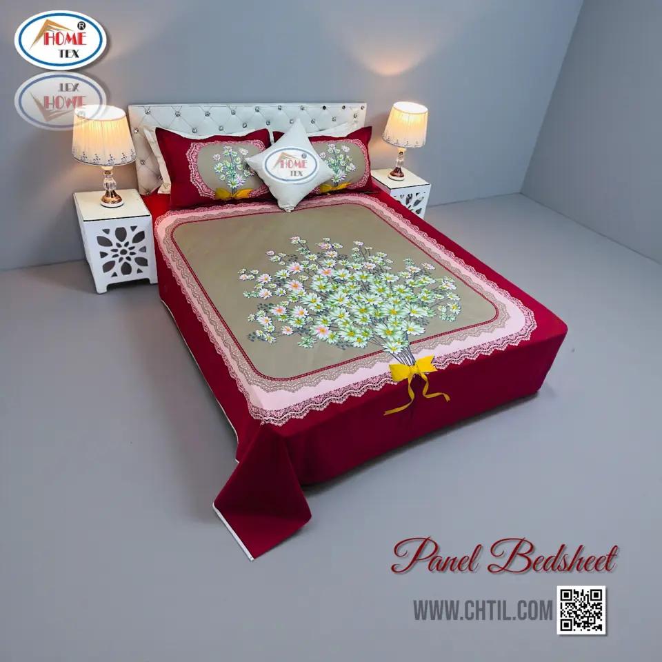 Reactive Twill Panel Double Bed Sheet-1684-755