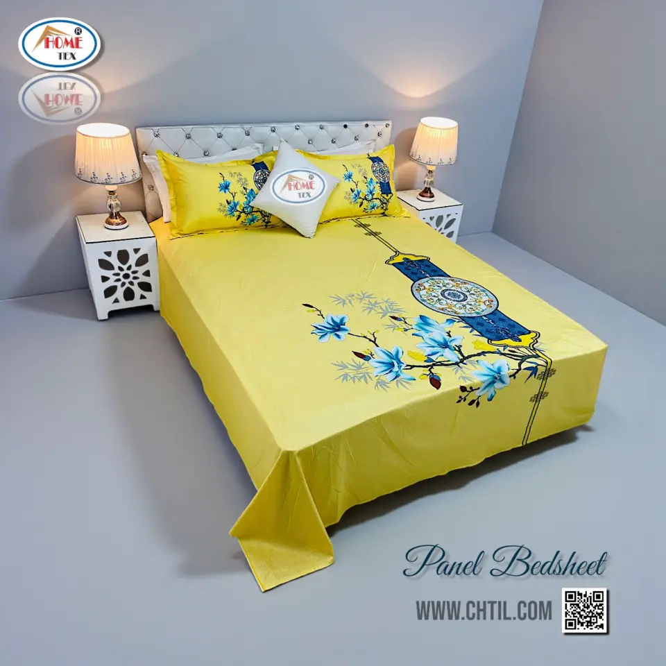 REACTIVE TWILL PANEL DOUBLE BED SHEET-1684-729