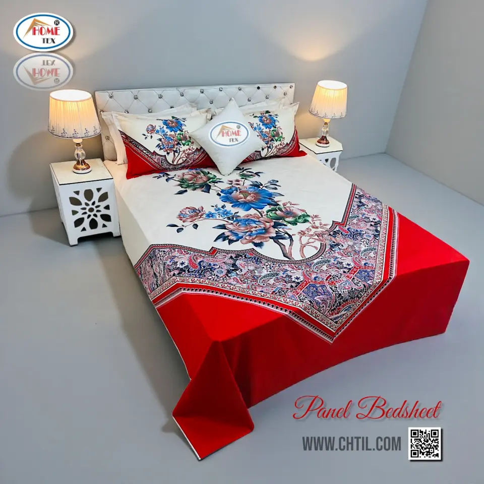 Reactive Twill Panel Double Bed Sheet-1684-774