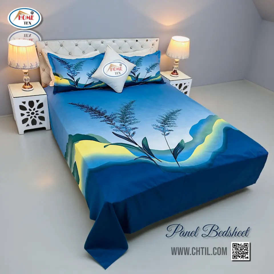 Reactive Twill Panel Double Bed Sheet-1684-794