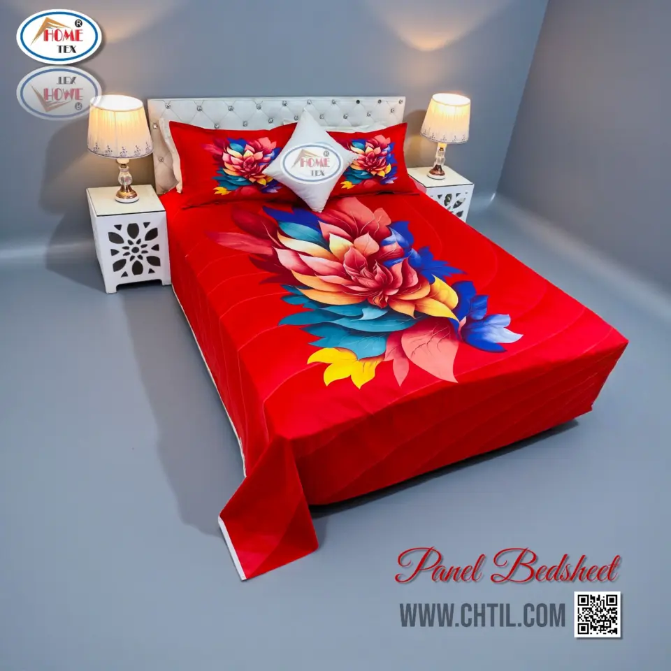 Reactive Twill Panel Double Bed Sheet-1684-747