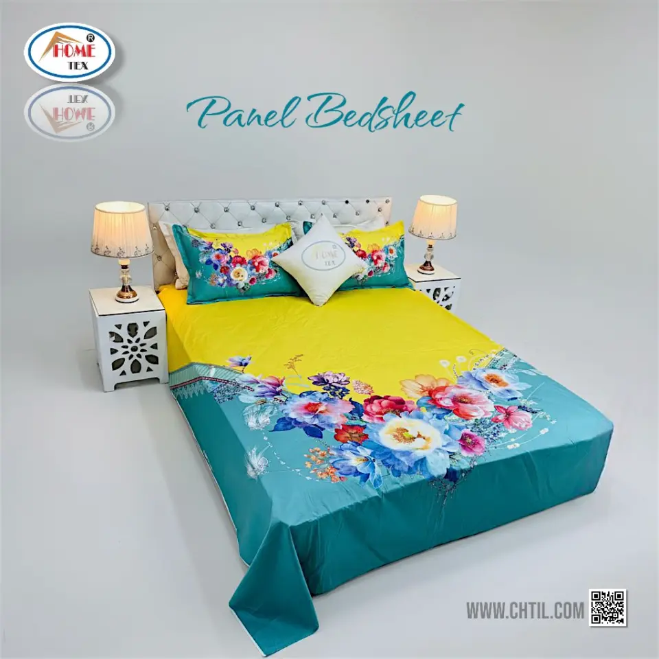 Reactive Twill Panel Double Bed Sheet-1684-789