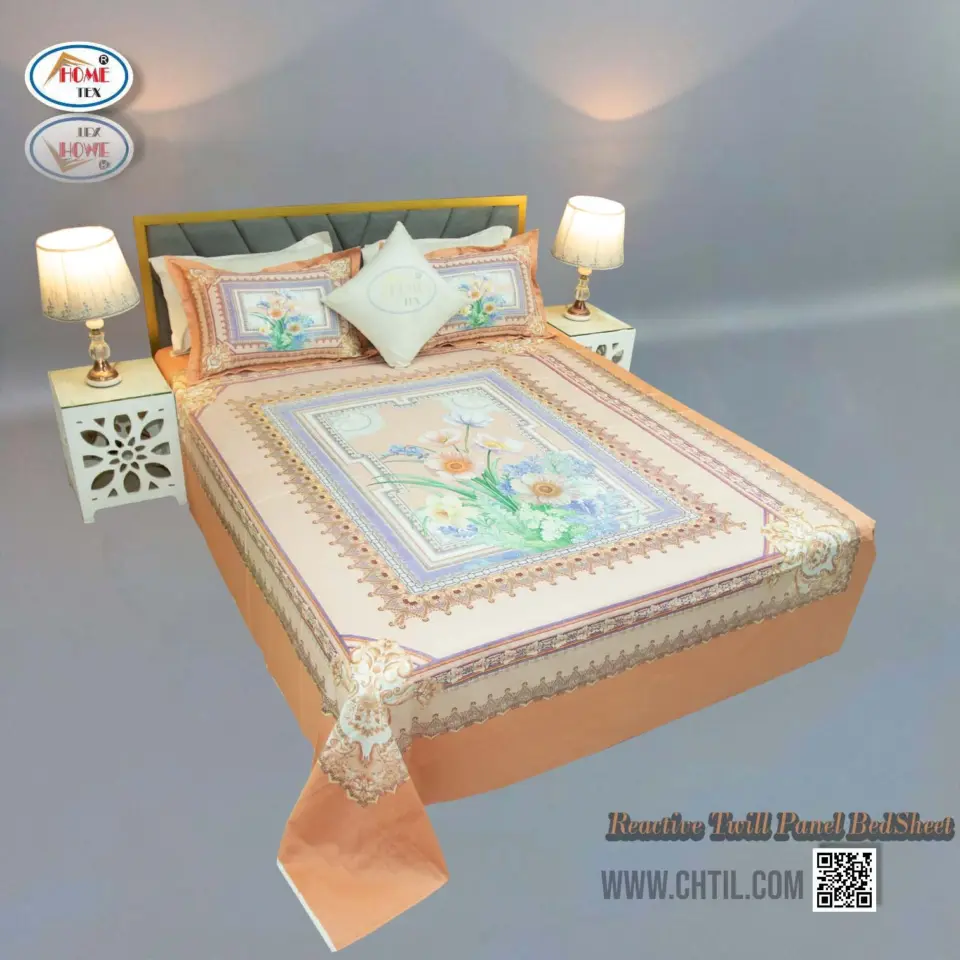 Reactive Twill Panel Double Bed Sheet-1684-817
