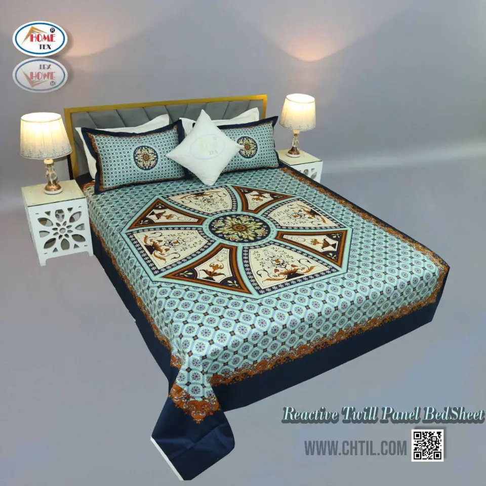 Reactive Twill Panel Double Bed Sheet-1684-818