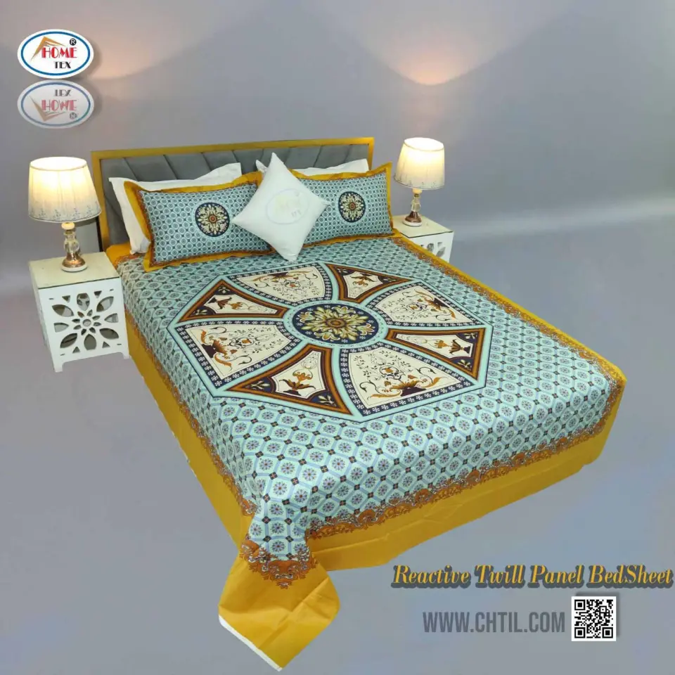 Reactive Twill Panel Double Bed Sheet-1684-819