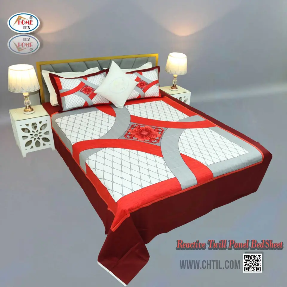 Reactive Twill Panel Double Bed Sheet-1684-820