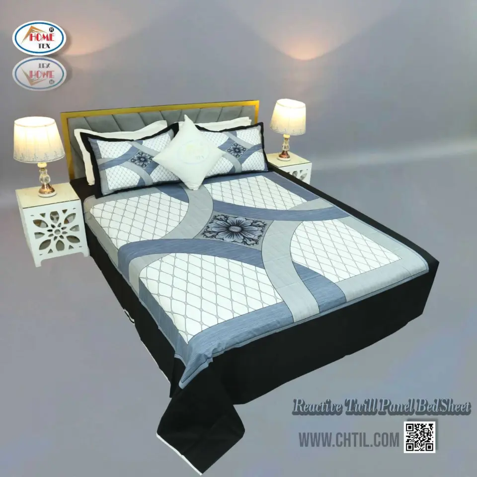 Reactive Twill Panel Double Bed Sheet-1684-821