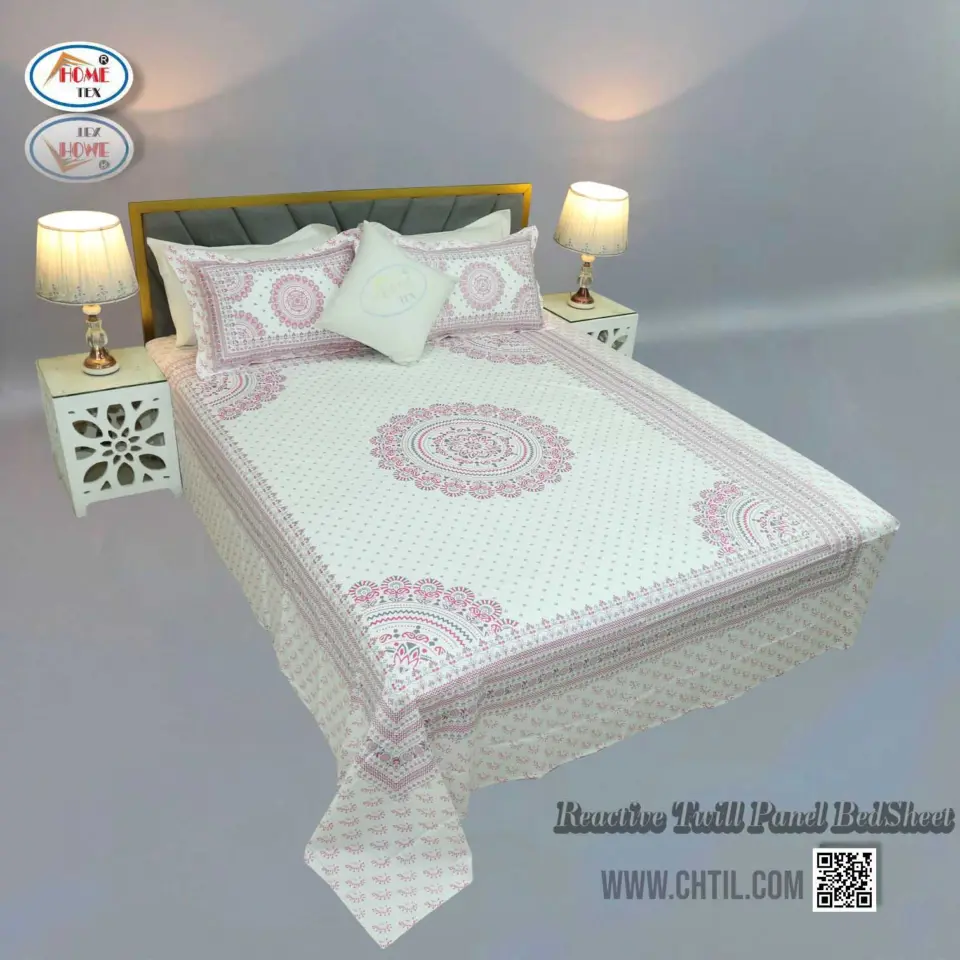 Reactive Twill Panel Double Bed Sheet-1684-822