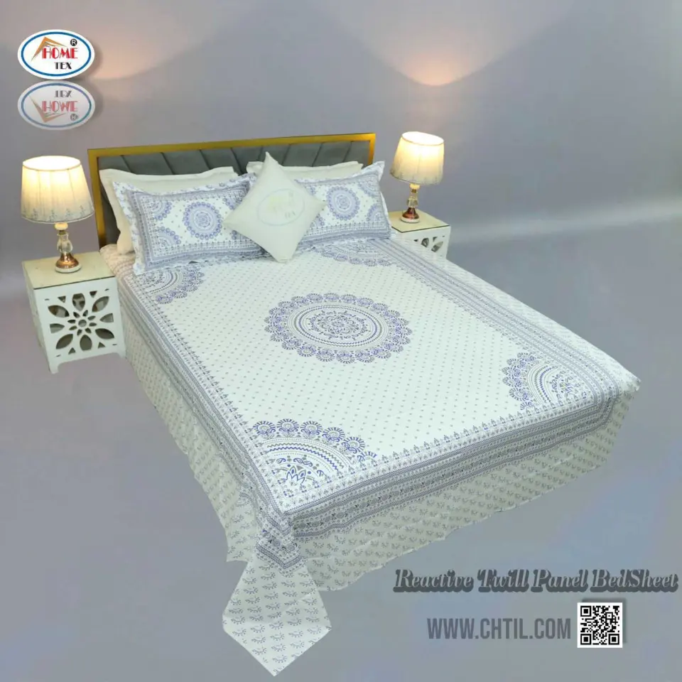 Reactive Twill Panel Double Bed Sheet-1684-823