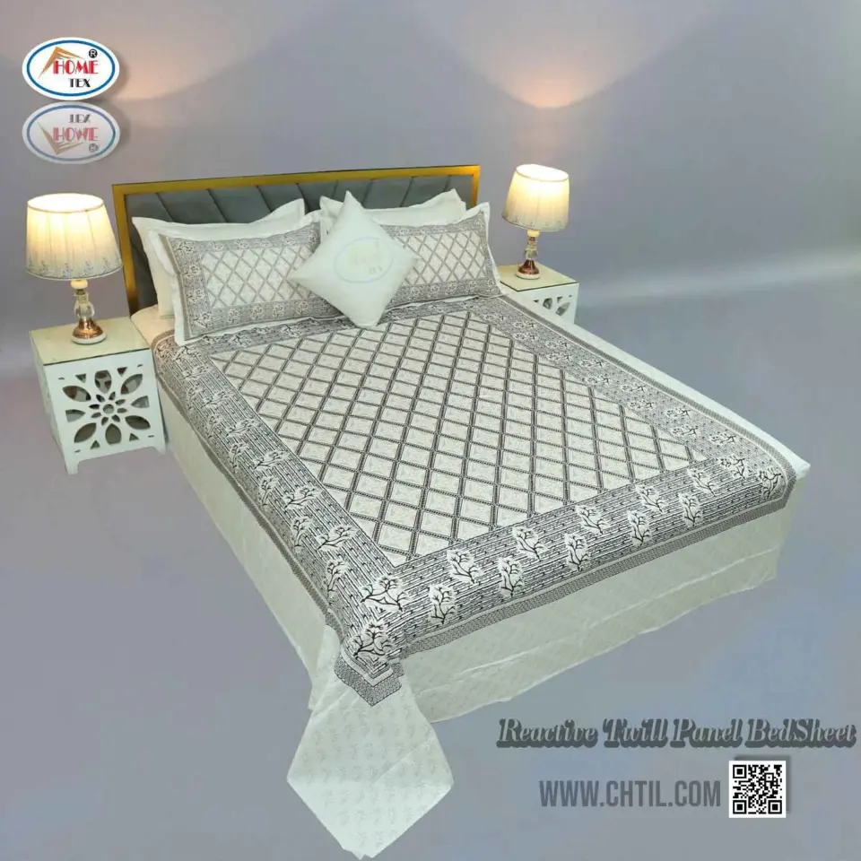 Reactive Twill Panel Double Bed Sheet-1684-824