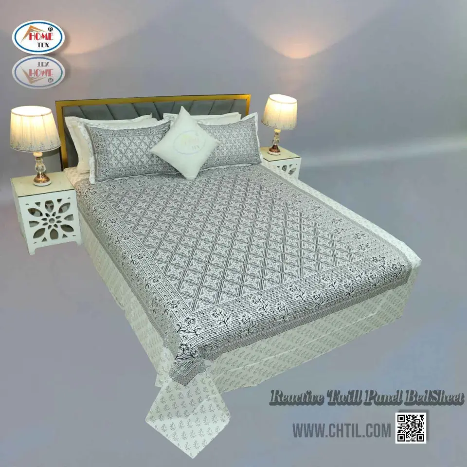 Reactive Twill Panel Double Bed Sheet-1684-825