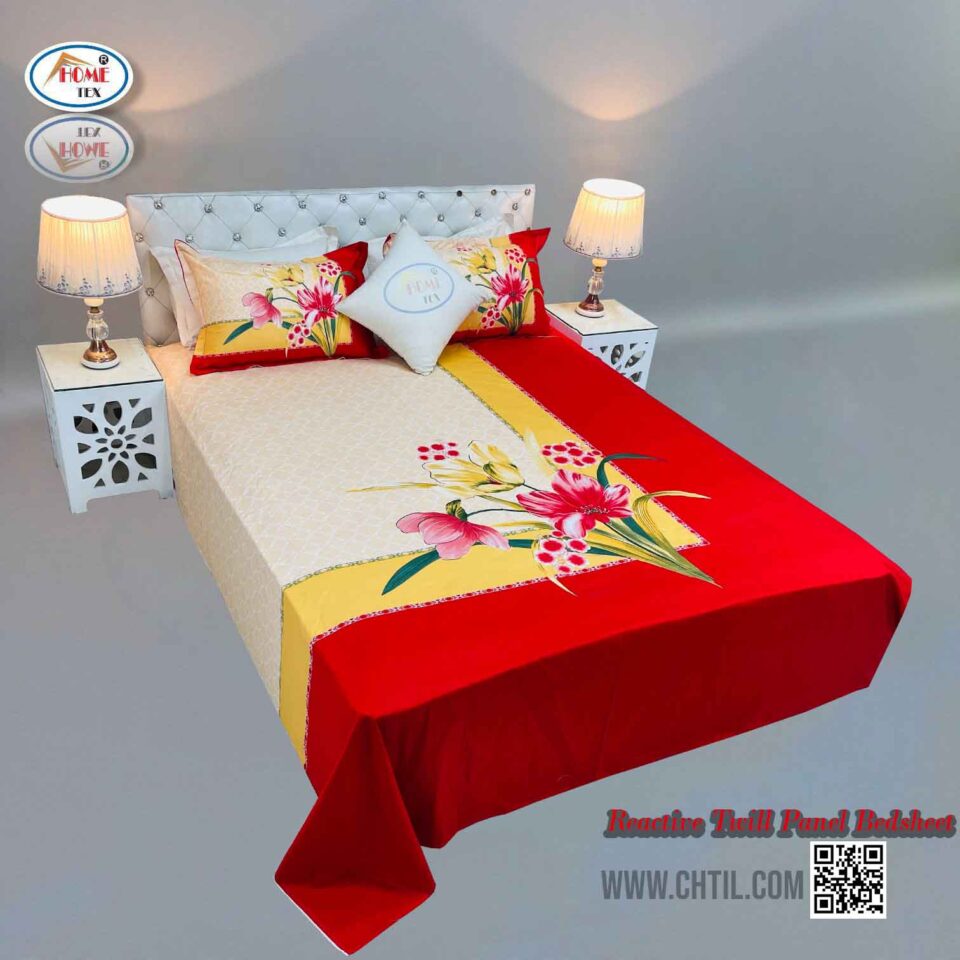 REACTIVE TWILL PANEL DOUBLE BED SHEET-1684-666