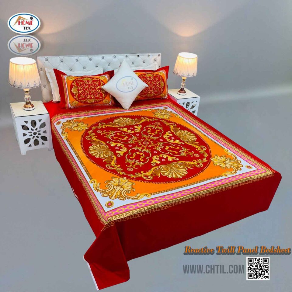 Reactive Twill Panel Double Bed Sheet-1684-751