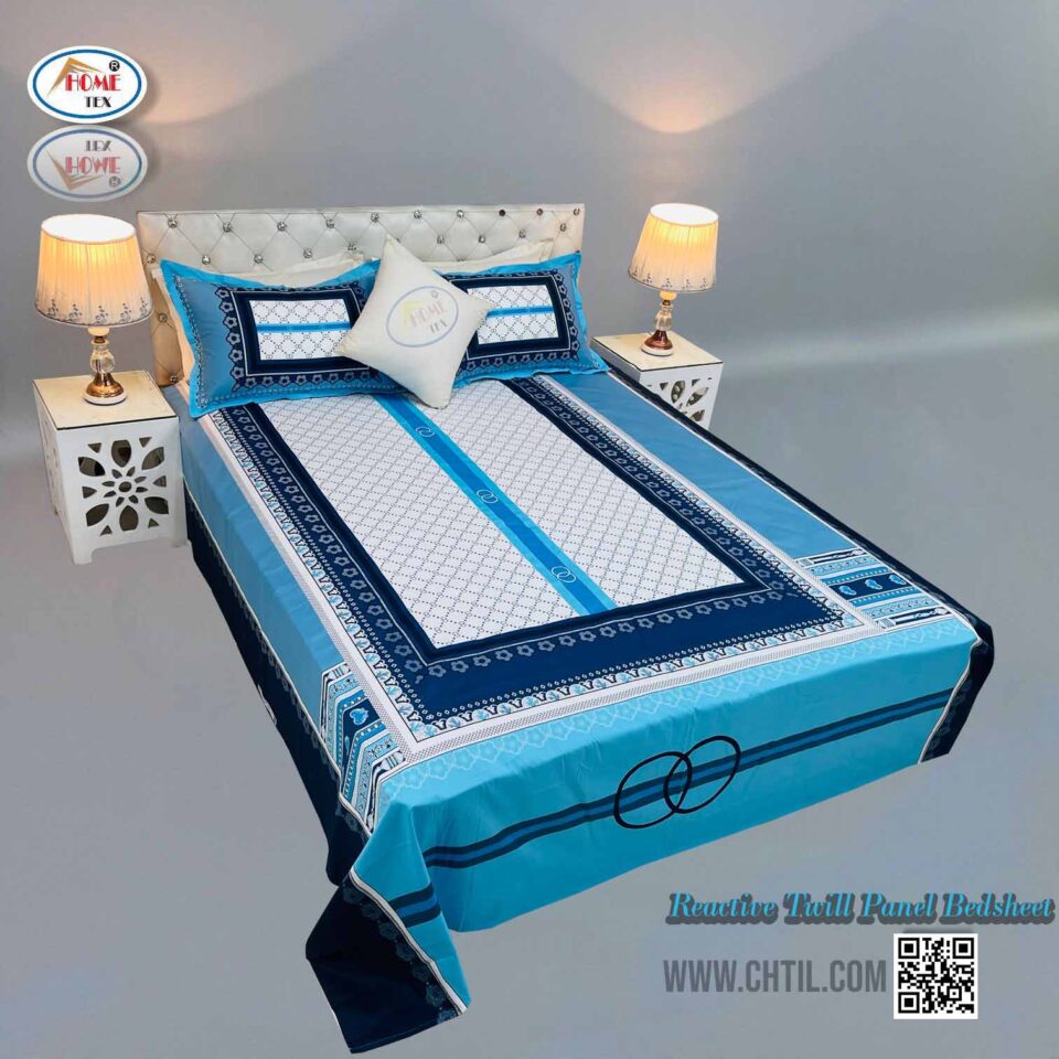 REACTIVE TWILL PANEL DOUBLE BED SHEET-1684-731