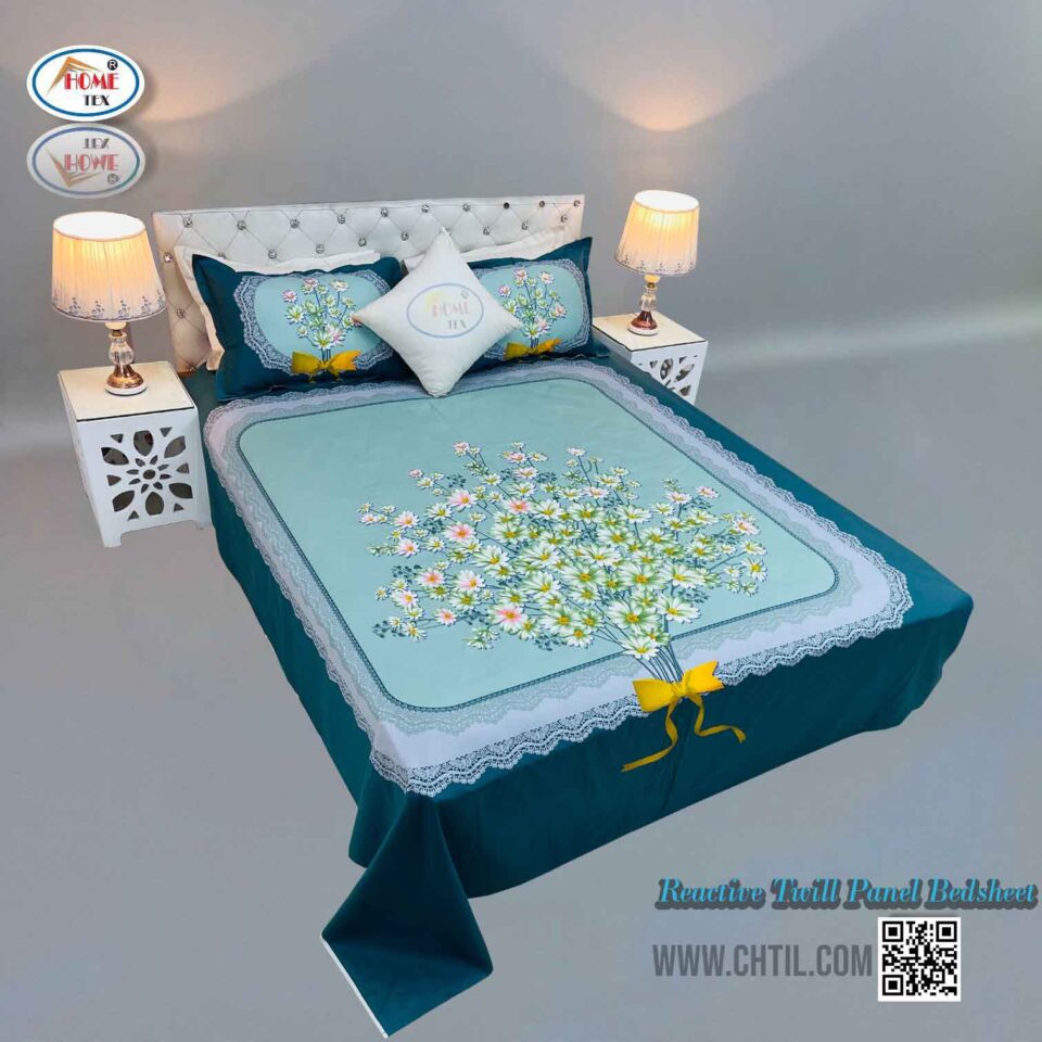 Reactive Twill Panel Double Bed Sheet-1684-756