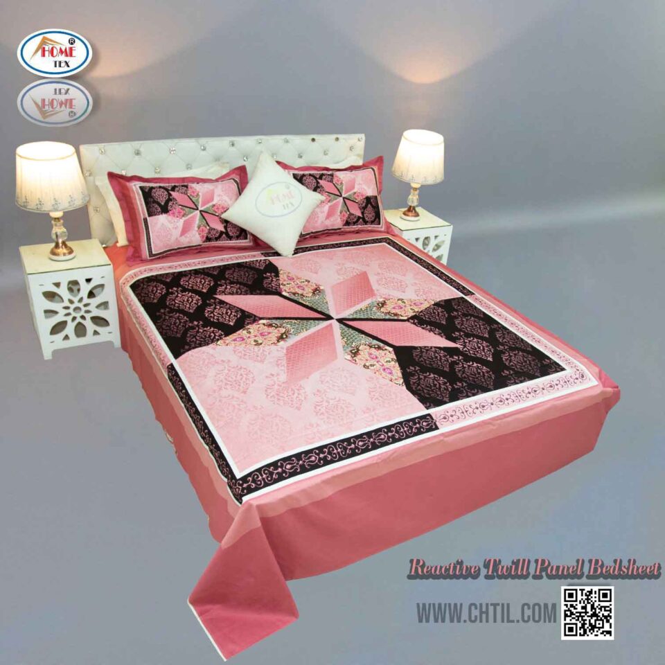 Reactive Twill Panel Double Bed Sheet-1684-806