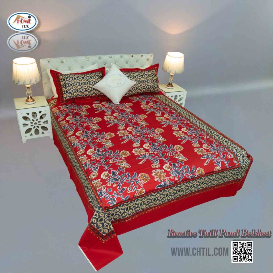 Reactive Twill Panel Double Bed Sheet-1684-805