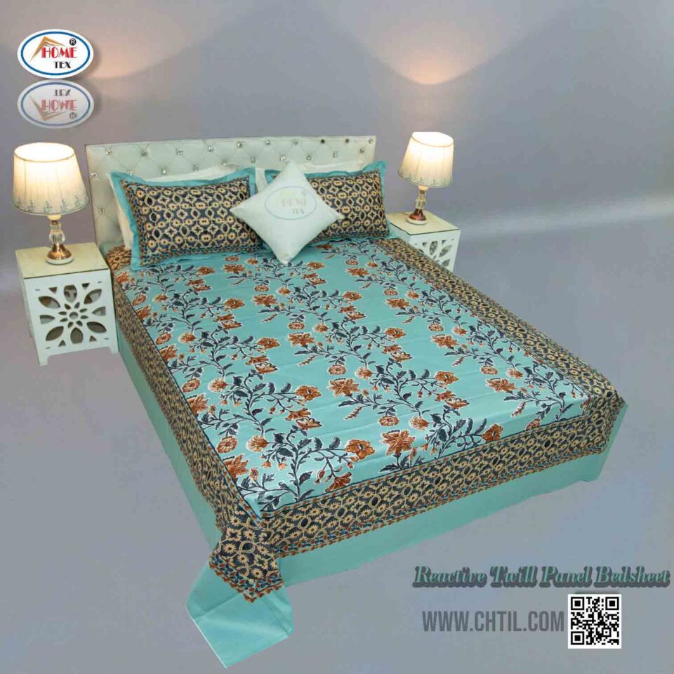 Reactive Twill Panel Double Bed Sheet-1684-804