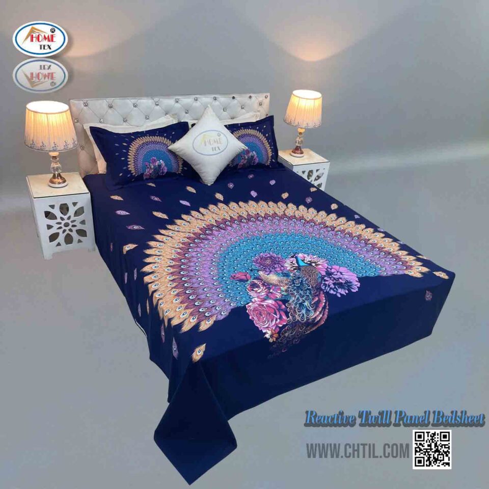 REACTIVE TWILL PANEL DOUBLE BED SHEET-1684-417