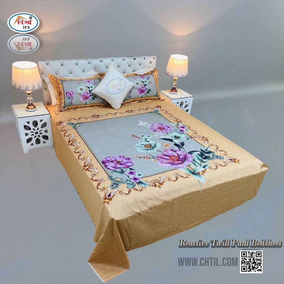 REACTIVE TWILL PANEL DOUBLE BED SHEET-1684-591