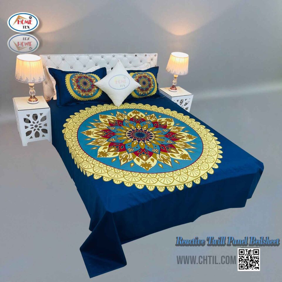 REACTIVE TWILL PANEL DOUBLE BED SHEET-1684-661