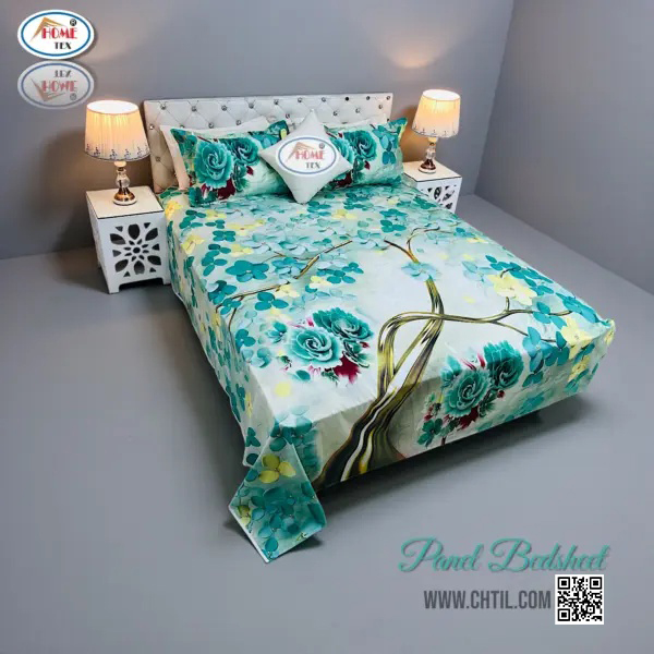 REACTIVE TWILL PANEL DOUBLE BED SHEET-1684-725