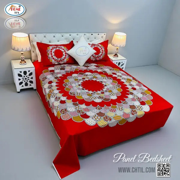 REACTIVE TWILL PANEL DOUBLE BED SHEET-1684-726