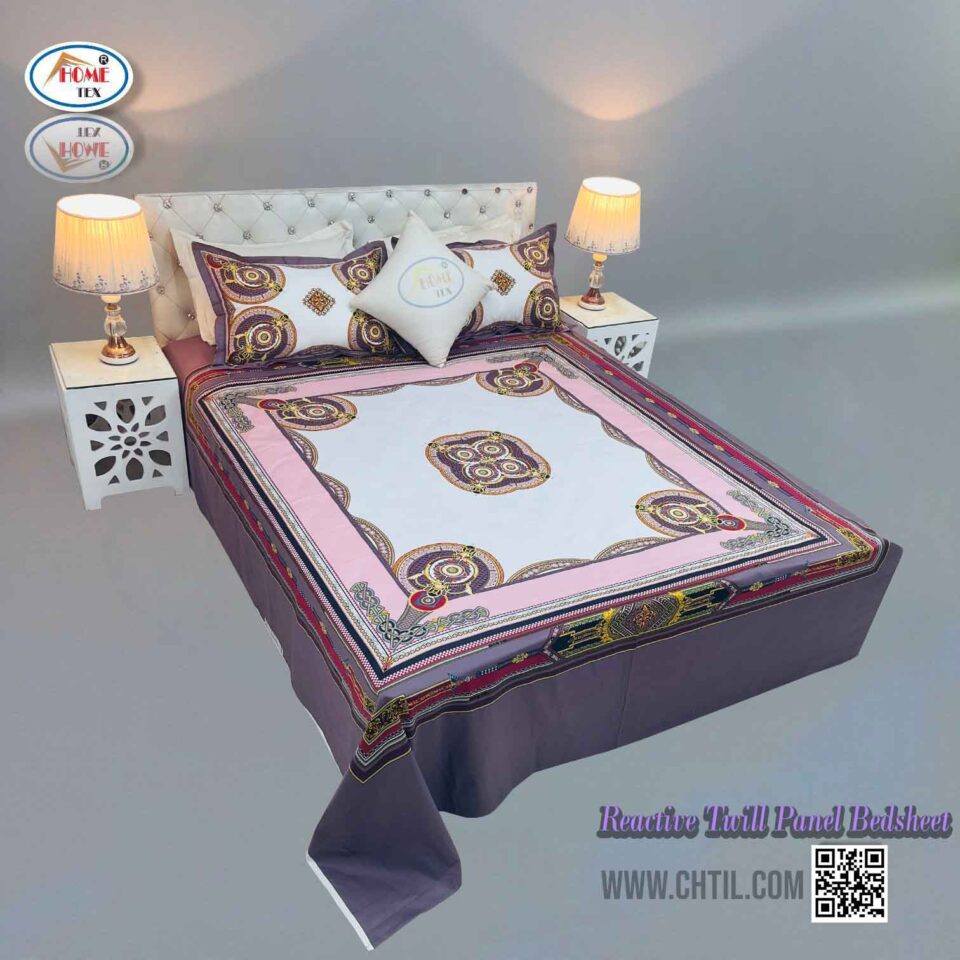 REACTIVE TWILL PANEL DOUBLE BED SHEET-1684-727