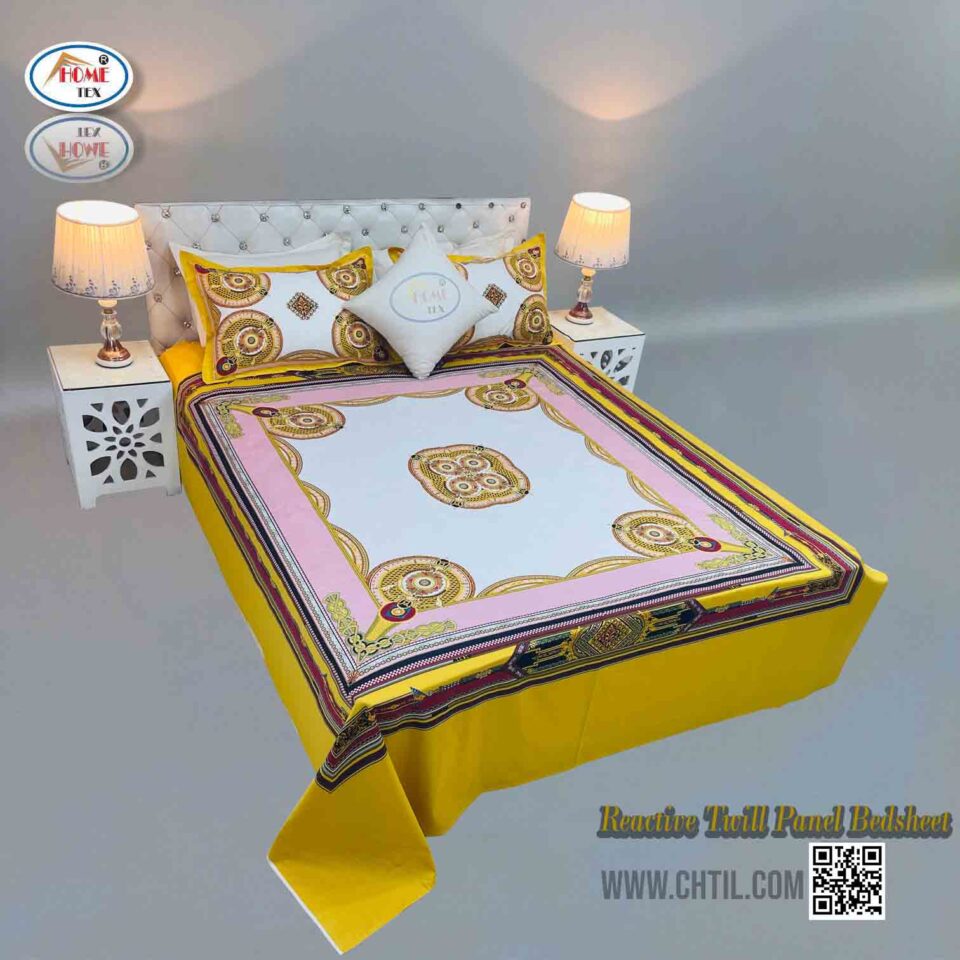 REACTIVE TWILL PANEL DOUBLE BED SHEET-1684-728
