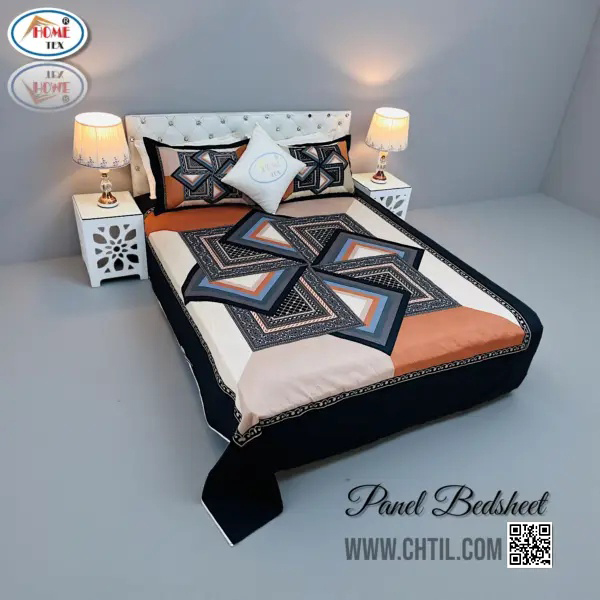 Reactive Twill Panel Double Bed Sheet-1684-752
