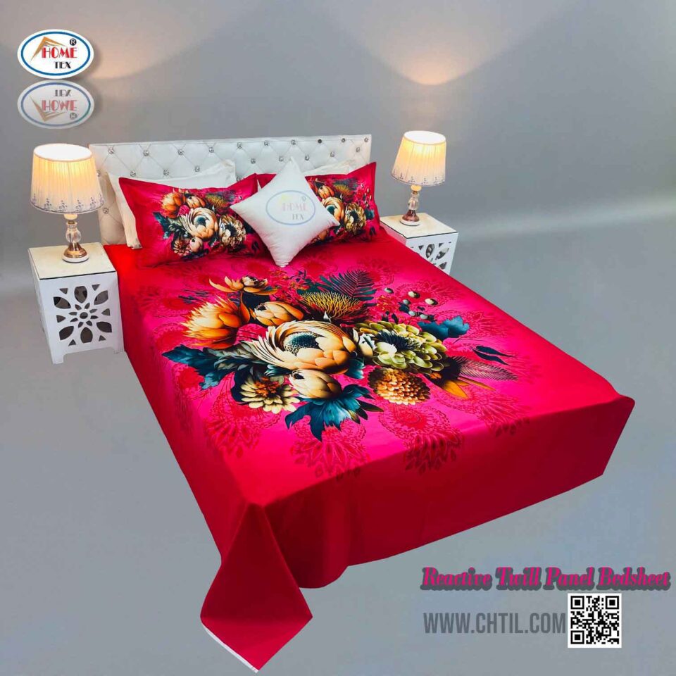 Reactive Twill Panel Double Bed Sheet-1684-753
