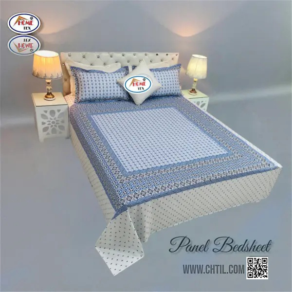 Reactive Twill Panel Double Bed Sheet-1684-766