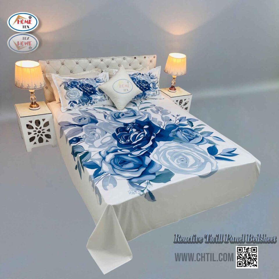 Reactive Twill Panel Double Bed Sheet-1684-772