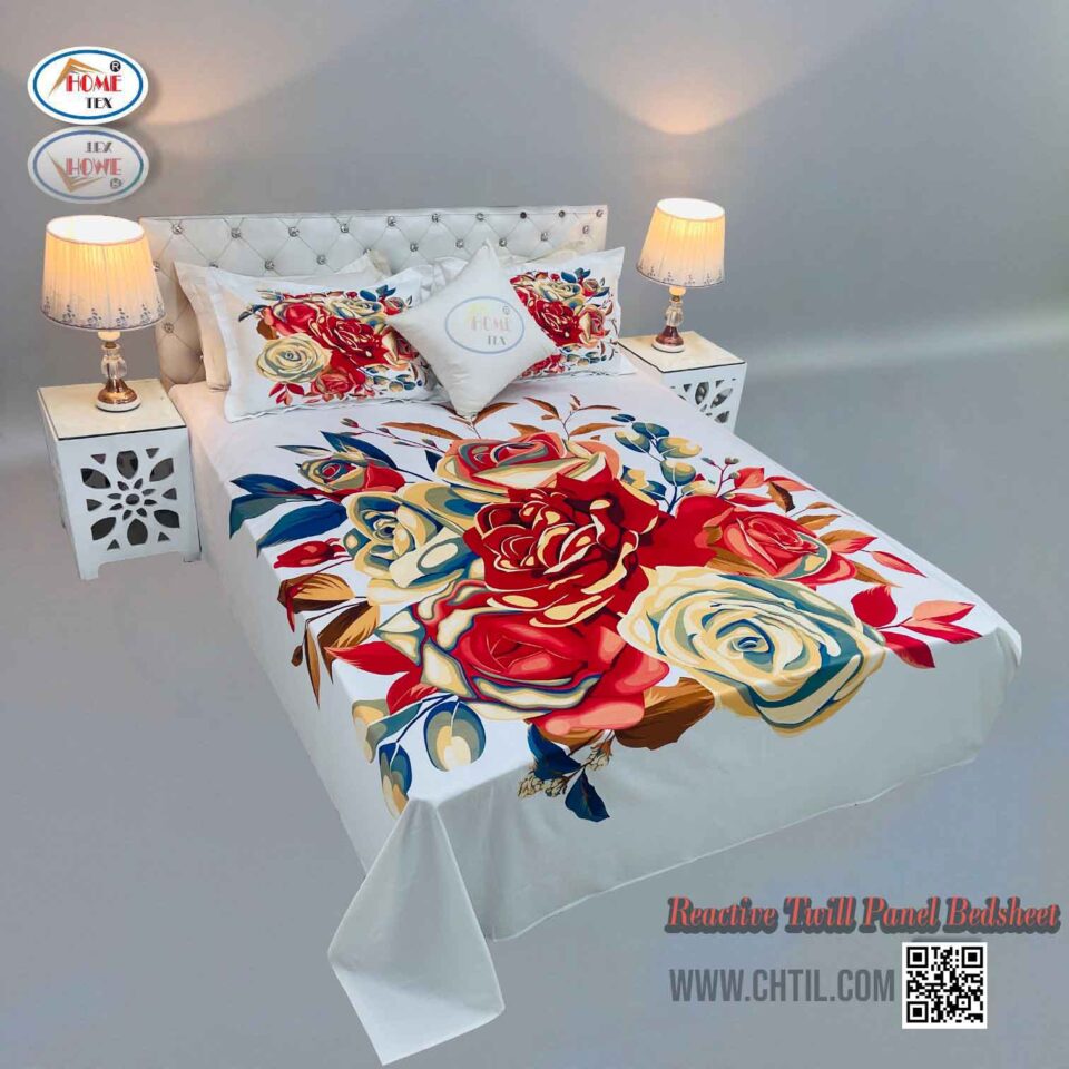 Reactive Twill Panel Double Bed Sheet-1684-773