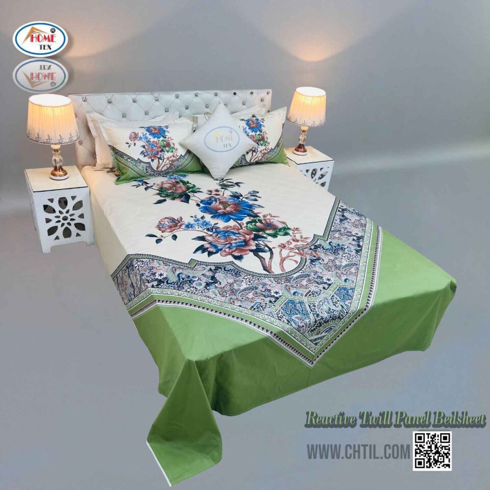 Reactive Twill Panel Double Bed Sheet-1684-775