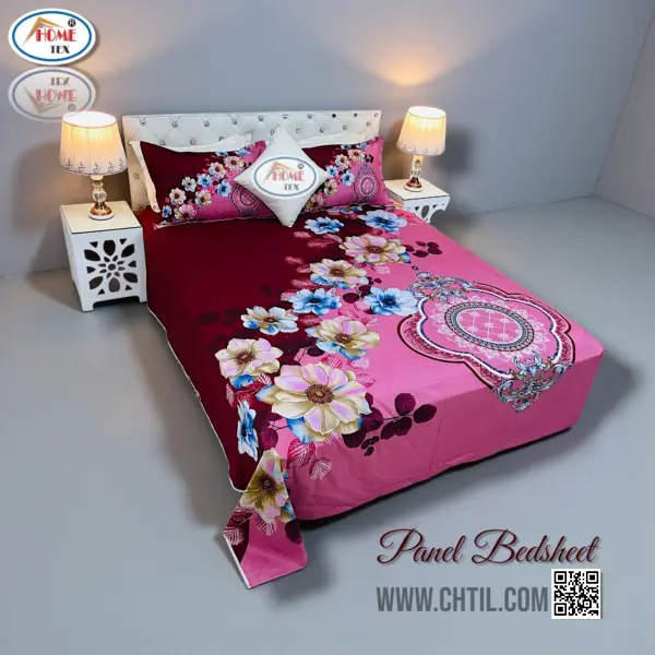 Reactive Twill Panel Double Bed Sheet-1684-776