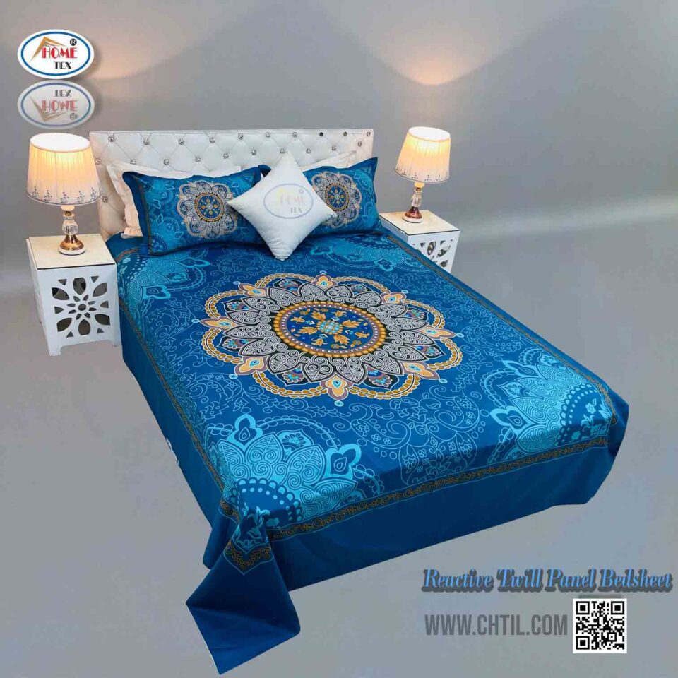Reactive Twill Panel Double Bed Sheet-1684-786