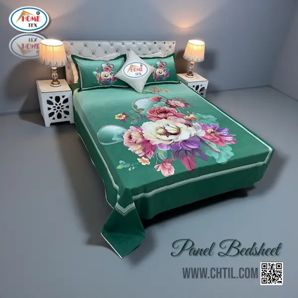 Reactive Twill Panel Double Bed Sheet-1684-789