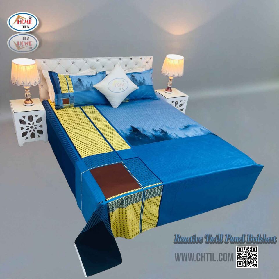 Reactive Twill Panel Double Bed Sheet-1684-790