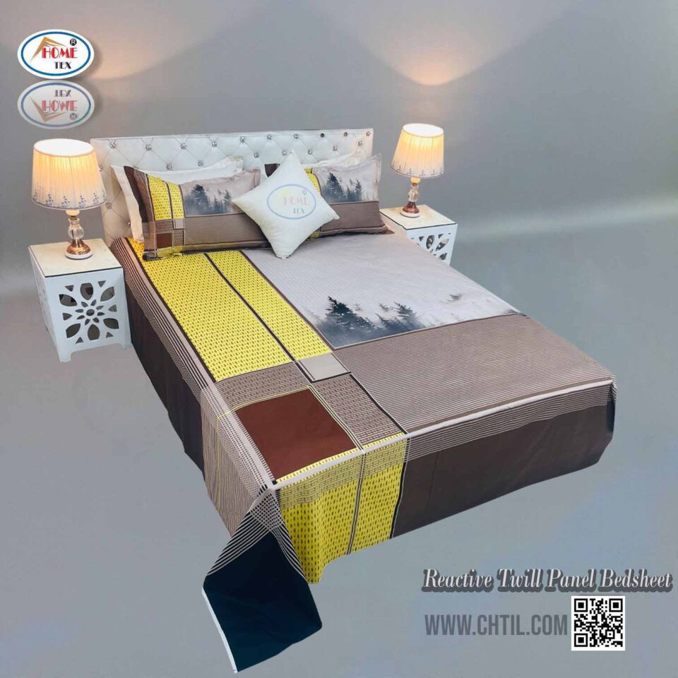 Reactive Twill Panel Double Bed Sheet-1684-791