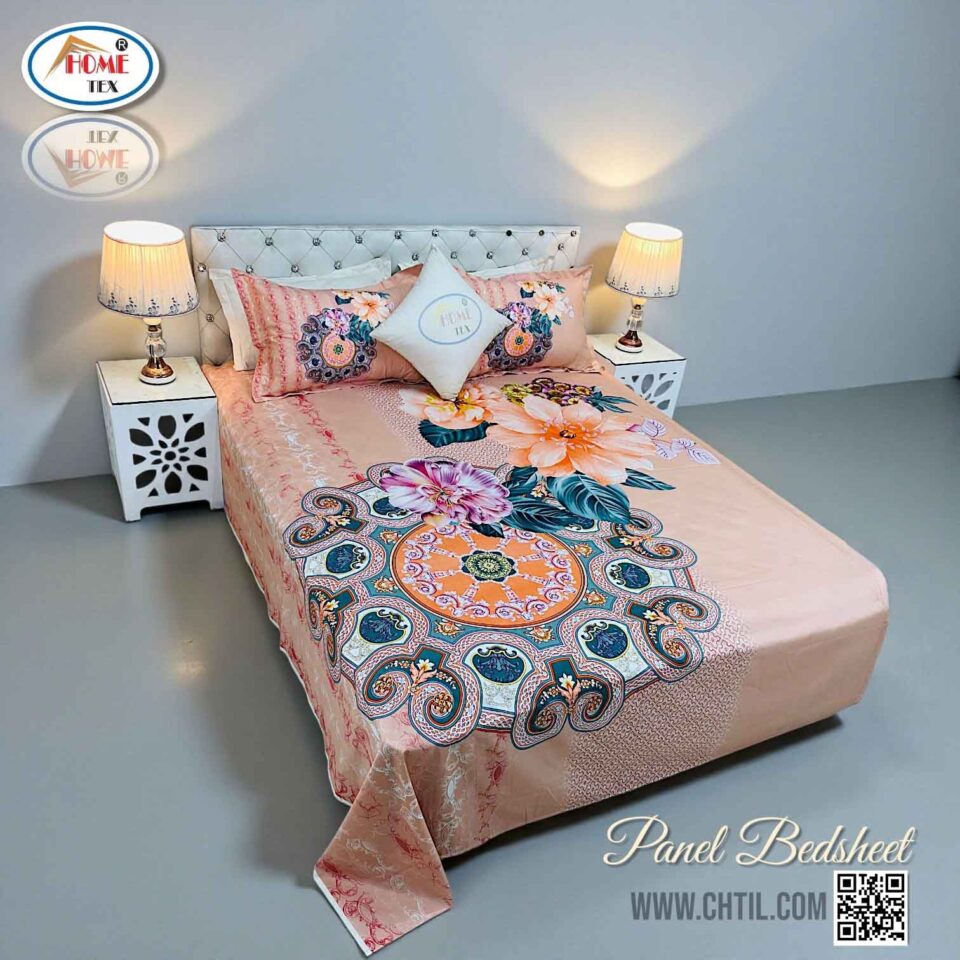 Reactive Twill Panel Double Bed Sheet-1684-795