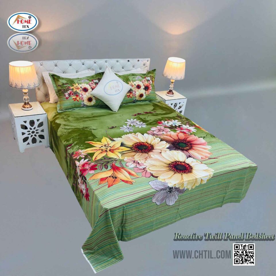 Reactive Twill Panel Double Bed Sheet-1684-797